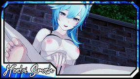 Eula fingers her pussy outside in the garden. Genshin Impact