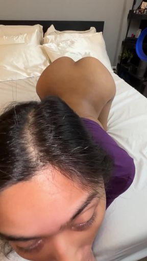 Filippina gives a tasty solo blowjob to her circumcised cock