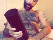 Furry daddy using a new stroking toy with vibration teaser