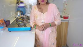 Mother-in-law gives offer for Fuck hard to Son-in-law in kitchen with Dirty hindi talk and he Cum in her sexy pussy.