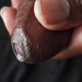 milking pre cum out of black ebony mushroom cock with close up veiny shots