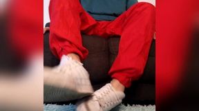 tomas shows us his feet, after sweating alla day
