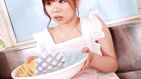 ”Aoi in the kitchen sink her big tits oiled up & squeezed before fucking a cock with her tits”