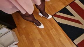 Sexy Trio of High Heels, I Secretly Walk in Their Pantyhose and Play with the Heels