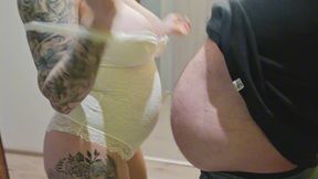 Busty Beautiful Student Girl Sucks off Fat Landlord for Rent, and He Cums in Her Mouth Until It Leaks.