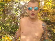 Short walk naked on mountain top with no clothes. Awesome view with a trail near by