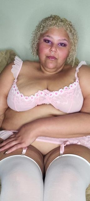 BBW lightskin with big belly masturbates with dildo