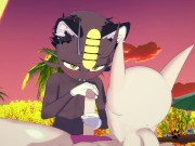 Pokemon Yaoi - Meowth alola is fucked in the beach by Mewtwo