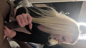 A Pretty Sissy Enjoys Herself with Two Big Black Dicks Before Drinking the Hot Sperm.