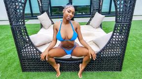 ”Pool fun with big black boobies outdoors”