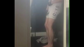 This young cyclist boy made it to the bathroom but still wets himself as he can'_t hold pee any longer