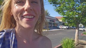 Petite Blonde Deepthroats Cock in Public Parking Lot
