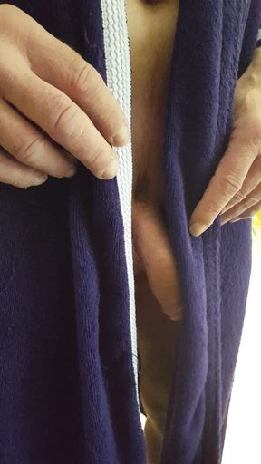Under the bathrobe...