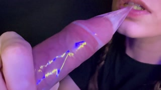 CLOSE UP - 4K HORNY CONDOM BLOWJOB I broke the condom and I take all the cum in my mouth