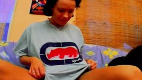 Slim dark haired lady from Germany gets her mouth filled