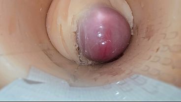 Camera deep inside tight pussy toy captures huge cum explosion