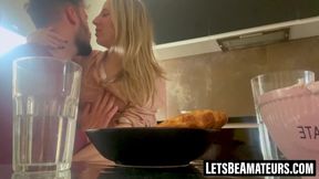 Horny couple heats up the kitchen with hot amateur breakfast banging