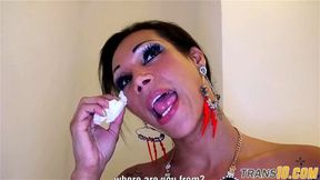 Facialized trans mature filmed after sex