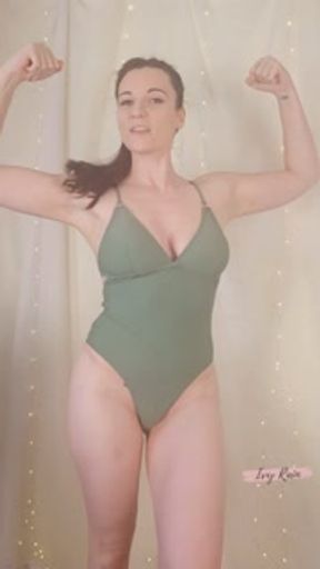 British fetish model and wrestler Ivy Rain strips down to try on lycra swimsuit one-piece haul