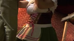 Not wanting to get totally naked on the job, she pulls up her skirt and pulls her panties...