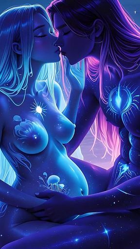 Lustrender: East African Pregnant Beach Nose Kiss Jellyfish Glow - Ai Video