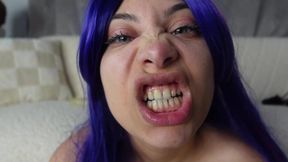 hiccups and making a square mouth I play with my tongue and mouth then I brush my teeth with a dildo and blowjob in a cosplay costume and make silly faces