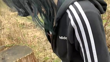 Masked Girl Sucks and Fucks on Park Trail