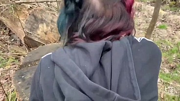 Masked Girl Sucks and Fucks on Park Trail