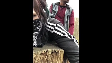 Masked Girl Sucks and Fucks on Park Trail