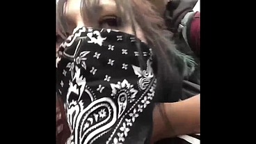 Masked Girl Sucks and Fucks on Park Trail