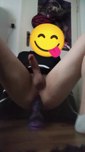 Cute 18 year old femboy rides dildo