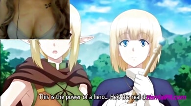 Young man enjoys creampie gangbang with three anime girls