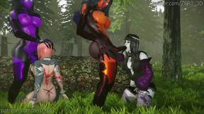 Escort Quest - Two Futanari Succubus Face Fuck Adventurers Outdoors