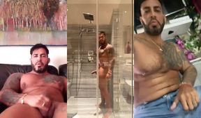 Muscular tattooed man destroyed his giant cock in a shower solo session