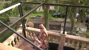horny old man catches his 20 year old girlfriend masturbating on balcony and fucks her
