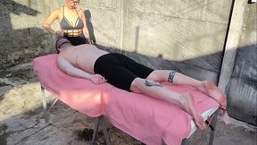 Milf gets her pussy eaten and big cock in a wild outdoor massage
