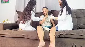Nurses And A Lucky Patient, Two Hot Nurses Take Great Care Of A Patient At His Home