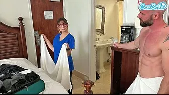 The Naughty Hotel Maid and the Thick Cock Surprise: From Towel Drop to Creampie Tease and Cum on Tits