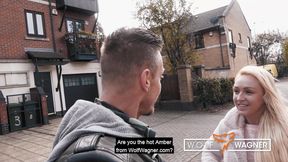 Dumb blonde British barbie Amber Deen twerks before cowgirl on dick on first date