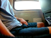 Exhibitionist risky jerk off on a train, heavy cumshot all over myself!