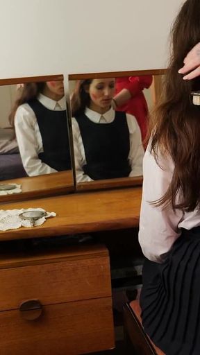 Step-mum Catches College Girl Mila at Her Dressing Table Face Slapping Punishment Wmv