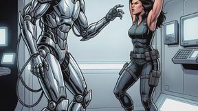 Sexy Scifi superheroine captured in bondage by robotic super villain in bdsm captive interrogation