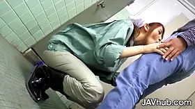 A Japanese Housekeeper Seduce A Man At The Theater Toilet Room