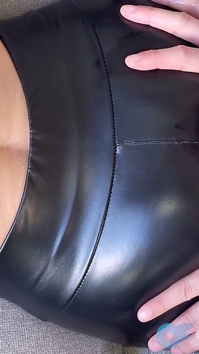 Cum Soaked Leather Pants - Handjob And Assjob   Clip 1