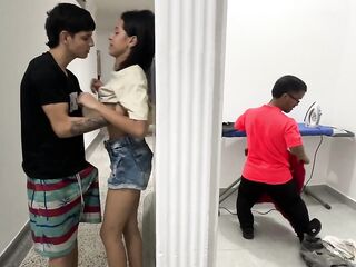 Midget Stepdad Irons Clothing During the time that His Wicked Sexy Stepsons Bang Hard Behind His Back. in the End It Catches Us!!