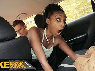 Fake Driving School Ebony Brit Asia Rae Gets Stuck and Fucked