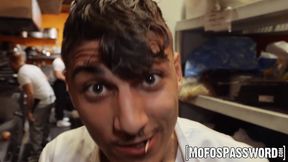 Hot studs take turns throating Violet Gem in a nasty gangbang