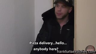 Pizza delivery boy takes on massive cock and receives cumshot and rimming