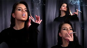 18 y-o Tanya is smoking two 120mm all white cigarettes