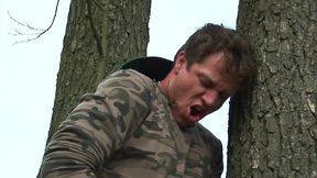 In the woods the brunette slut gets fucked by a soldier's eager cock deep inside her pussy